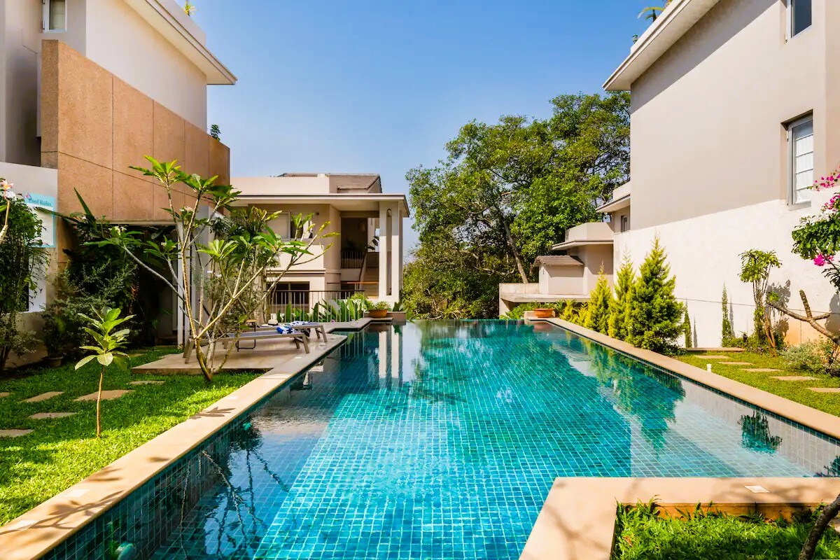 Pool View. The window on right with blinds is this apartment window opening to pool.